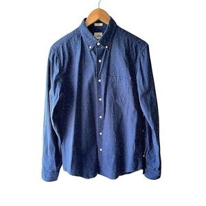 J. Crew Men's Size M 100% Thick Cotton Blue Speckled Button Front Slim Fit Shirt